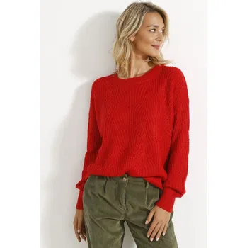 Dámský svetr Pulovr s pleteným vzorem a volnými rukávy červená 42/44