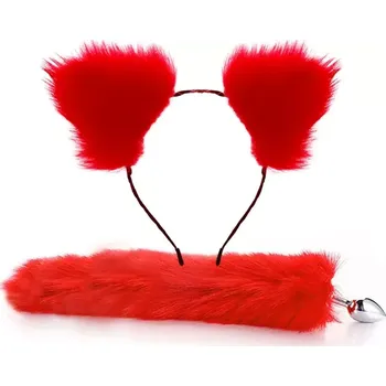 Anální kolík Červený anální ocas včetně oušek, vel. M