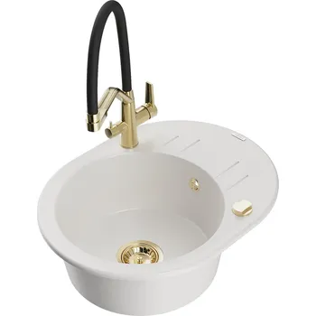 Mexen Kevin 1-miskový granitový dřez s kuchyňskou baterií Duo, bílá - 6517-20-671701-57-G