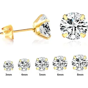 Náušnice Náušnice z nerezové oceli s kubickým zirkonem - zlatá 02,4mm