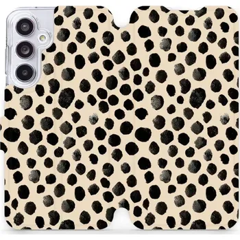 Pouzdro na mobilní telefon Flipové pouzdro Mobiwear - Samsung Galaxy A55 5G - VA50S Černé puntíky (Knížkové flip pouzdro, obal, kryt na mobil Samsung Galaxy A55 5G - VA50S Černé puntíky, materiál Umělá kůže + TPU - ochrana 360°, stojánek, silikonová vanička, magnetické zavírání)