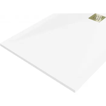 Sprchová vanička MEXEN/S - Stone+ obdélníková sprchová vanička 140 x 70, bílá, mřížka zlatá 44107014-G