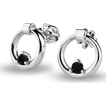 Náušnice Dámské náušnice žluté zlato 585/1000 kroužky s černé zirkony kameny 140022-B-ZIR-Black