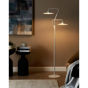 Stojací lampa Stojací lampa LED se 2 světly bílá kovová moderní s nabíjením přes USB do ložnice obývacího pokoje pracovny Beliani