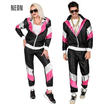 Karnevalový kostým Unisex černá neónová šusťákovka 80' léta - XXL