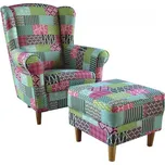 Křeslo ušák s taburetem, látka patchwork M1, ASTRID