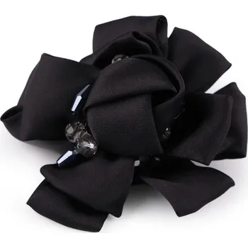Brož Brož saténový květ s broušenými kamínky Ø7 cm - 1 černá