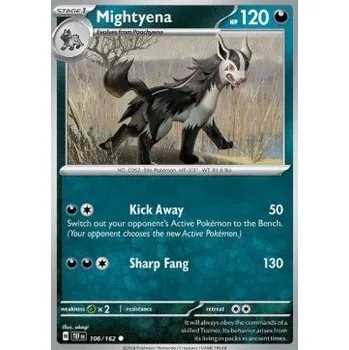 Karetní hra Pokémon TEF 106/162 Mightyena - Temporal Forces Stav: Near Mint, Verze: REVERSE HOLO
