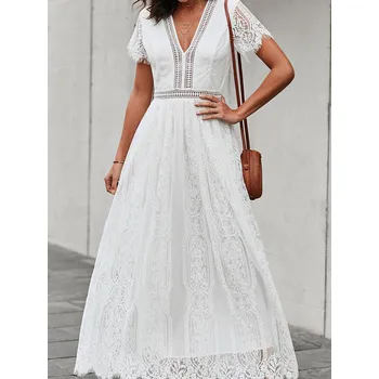 Dámské šaty OMG Dámské krajkové maxi šaty Rojo bílá L