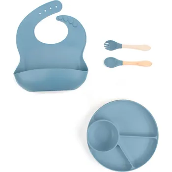 dětská jídelní sada PupyHou Dětská silikonová jídelní sada PupyHou, 4-dílná Barva: Blue (modrá)