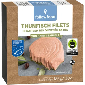 konzervovaná ryba Followfood Filety z tuňáka v bio olivovém oleji 185 g msc