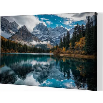 Obraz Obraz na plátně - Horské štíty a průzračné jezero FeelHappy.cz Velikost obrazu: 40 x 30 cm