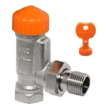 Heimeier A-EXAKT radiátorový ventil 1/2" termostatický, rohový, s regulátorem tlaku, poniklovaný