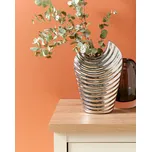 Dekorativní květinová váza stříbrná kamenina žebrovaná Glamour Beliani