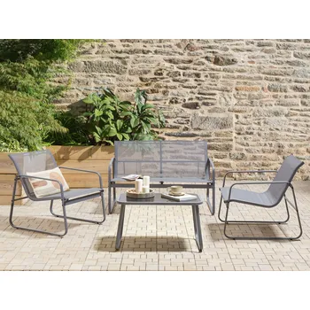 Zahradní sestava Zahradní sedací souprava šedá ocelová 4místná se stolem industriální styl zahrada terasa balkon Beliani