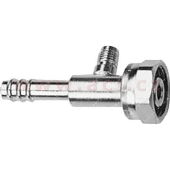 Fitinka fitinka hliníková namačkávací s 1/4" ventilem rotalock samice 180° pro hadice G8 (10 mm) závit UNS 2B 1"