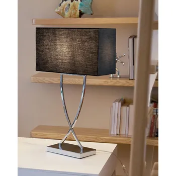 Lampička Stolní lampa stříbrná kovová základna látkové stínění černý dlouhý kabel s moderním minimalistickým vypínačem Beliani