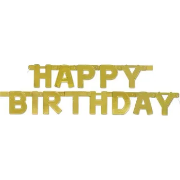 Girlanda "Happy Birthday" zlatá Deluxe, 127x11cm