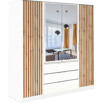 Šatní skříň Šatní skříň BASILIO LUX 196 bílá/dub wotan/zrcadlo