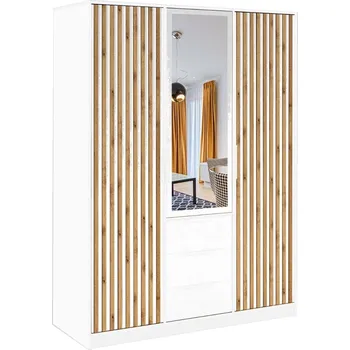 Šatní skříň Šatní skříň BASILIO LUX 147 bílá/dub wotan/zrcadlo