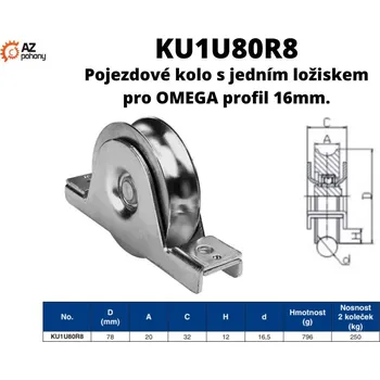 Pojezdové kolečko KU1U80R8 - pojezdové kolo s jedním ložiskem pro omega profil 16 mm