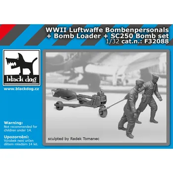 Plastikový model Blackdog 1/32 Luftw. WWII personel+bomb loader+SC250 Set