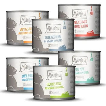 Krmivo pro kočku MjAMjAM Mixpaket III zvěřina a králík, krůta, kachna a drůbež, srdce, kuře, hovězí 6 × 200 g 24x200g