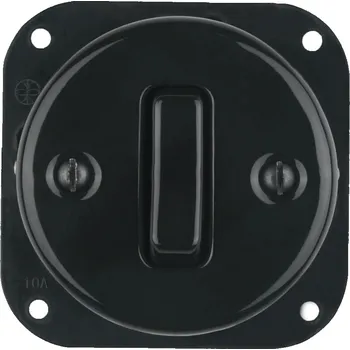 vypínač Bohemia Design Porcelánový jednopáčkový vypínač zvonkový, bez rámečku - černý