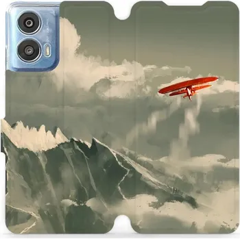 Pouzdro na mobilní telefon Flipové pouzdro Mobiwear - Motorola Moto G24 / Moto G04 - MA03P Oranžové letadlo v horách (Knížkové flip pouzdro, obal, kryt na mobil Motorola Moto G24 / Moto G04 - MA03P Oranžové letadlo v horách, materiál Umělá kůže + TPU - ochrana 360°, stojánek,)