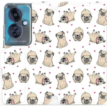 Pouzdro na mobilní telefon Flipové pouzdro Mobiwear - OPPO Reno 11 F 5G - M097P Mopsíci (Knížkové flip pouzdro, obal, kryt na mobil OPPO Reno 11 F 5G - M097P Mopsíci, materiál Umělá kůže + TPU - ochrana 360°, stojánek, silikonová vanička, magnetické zavírání)