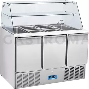 Chladící salátový stůl 3-dvéřový, 4 x GN 1/1, se skleněným nadstavcem | COOLHEAD, CRQ-93A