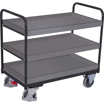 Variofit Policový vozík, do 250 kg, 3 police s ohraněním, Variofit, ložná plocha 96 x 65 cm, do 250 kg, modrá/antracit Barva: antracit RAL7016