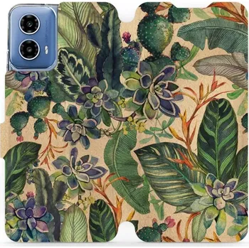 Pouzdro na mobilní telefon Flipové pouzdro Mobiwear - Motorola Moto G34 5G - VP05S Sukulenty (Knížkové flip pouzdro, obal, kryt na mobil Motorola Moto G34 5G - VP05S Sukulenty, materiál Umělá kůže + TPU - ochrana 360°, stojánek, silikonová vanička, magnetické zavírání)