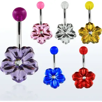 Piercing Piercingate Piercing do pupíku - havajská květina PBP00304 - Barva/Motiv: Čirá, Délka tyčky: 10 mm, Průměr tyčky: 1,6 mm