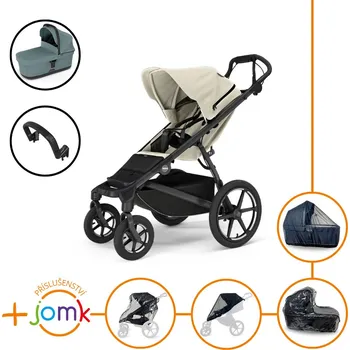 Kočárek Set 7v1 Thule Urban Glide 4-wheel Soft beige 2024 + madlo + korbička Mid blue + JOMK příslušenství