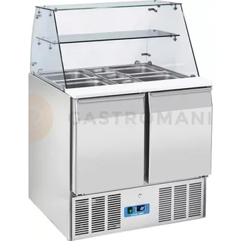 Chladící salátový stůl 2-dvéřový, 2 x GN 1/1 + 2 x GN 1/4, se skleněným nadstavcem | COOLHEAD, CRQ-90A