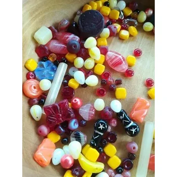 Korálek Skleněné korálky ramš 50 g barva žlutá