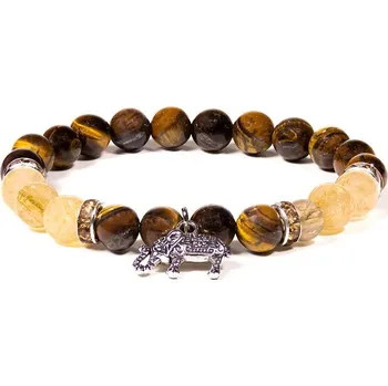 Náramek Himalife Energetický náramek tygří oko a rutilovaný křemen se slonem Velikost: Střední