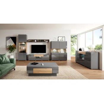 Obývací stěna Obývací pokoj HAMAL, antracit/antracit lesk/dub grandson + vyzvednutí ZDARMA