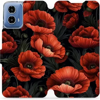 Pouzdro na mobilní telefon Flipové pouzdro Mobiwear - Motorola Moto G34 5G - VP45S Temné červené květy (Knížkové flip pouzdro, obal, kryt na mobil Motorola Moto G34 5G - VP45S Temné červené květy, materiál Umělá kůže + TPU - ochrana 360°, stojánek, silikonová vanička, magnetické)