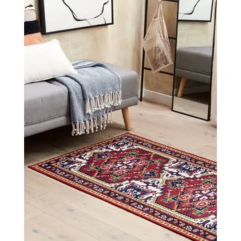 Koberec Koberec červený polyester 70 x 200 cm s orientálním vzorem vintage běhoun moderní kuchyně chodba Beliani
