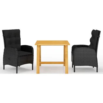 3dílný zahradní jídelní set černý Černý 3068690