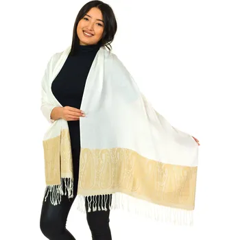 Šátek Himalife Šátek pašmína Nepal - bílá se zlatou