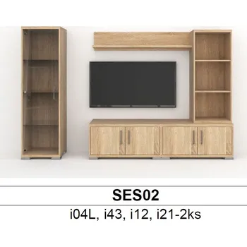 Obývací stěna BMB Libreta SES02 obývací sestava Dub přírodní, Noha vysoká mat - výška 120mm, PORTA - Nerez