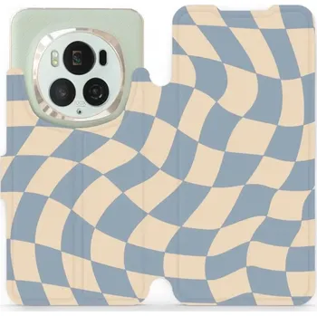 Pouzdro na mobilní telefon Flipové pouzdro Mobiwear - Honor Magic6 Pro - VA59S Modrá a béžová šachovnice (Knížkové flip pouzdro, obal, kryt na mobil Honor Magic6 Pro - VA59S Modrá a béžová šachovnice, materiál Umělá kůže + TPU - ochrana 360°, stojánek, silikonová vanička, magnetick