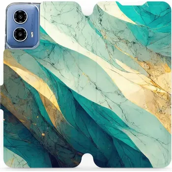 Pouzdro na mobilní telefon Flipové pouzdro Mobiwear - Motorola Moto G34 5G - VP37S Zlatavý a zelenkavý mramor (Knížkové flip pouzdro, obal, kryt na mobil Motorola Moto G34 5G - VP37S Zlatavý a zelenkavý mramor, materiál Umělá kůže + TPU - ochrana 360°, stojánek, silikonová vanička,