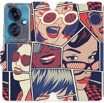 Pouzdro na mobilní telefon Flipové pouzdro Mobiwear - OPPO Reno 11 F 5G - VP18P Komiks (Knížkové flip pouzdro, obal, kryt na mobil OPPO Reno 11 F 5G - VP18P Komiks, materiál Umělá kůže + TPU - ochrana 360°, stojánek, silikonová vanička, magnetické zavírání)