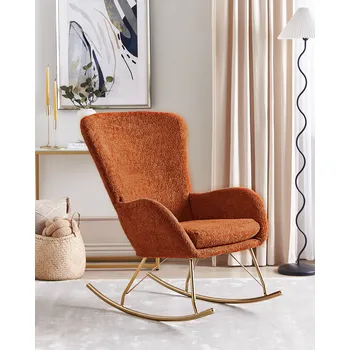 Křeslo Houpací křeslo oranžové a zlaté buklé čalounění kovové nohy lyžiny tradiční retro design obývací pokoj ložnice Beliani