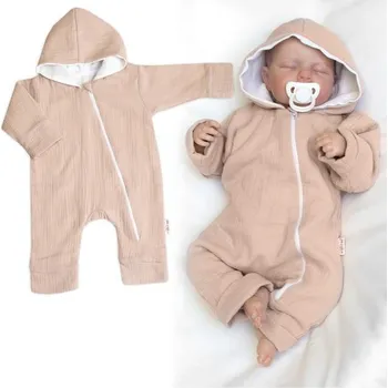 Kojenecký overall Baby Nellys Mušelinový overálek s kapucí, dvouvrstvý, Hand Made, béžový Baby Nellys Vel. 50