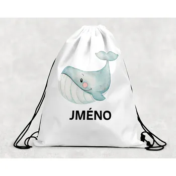 Dětský batoh Domovi Taška na přezůvky se jménem Velryba modrá 30 x 39,5 cm
